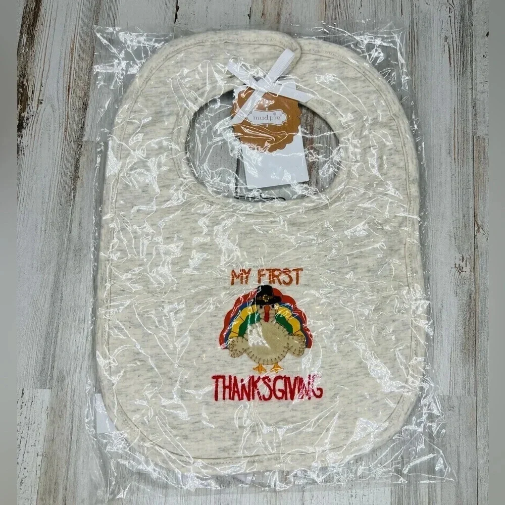 Mud Pie My First Thanksgiving Baby Bib Multicolor Velcro Closure